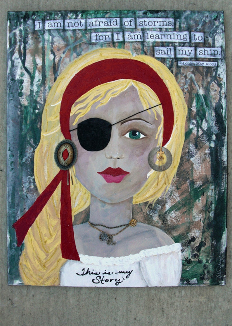 PIRATE GIRL, Mixed Media Original, Mixed Media Art, Pirate, Blonde Girl, Strong Girl, Wall Decor, Character Art, Soulful Art, Original Art image 5