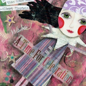 VIEREN - ACEO, verzamelkunst, clown, gelukkig, circus, minikunst, ruilkaart, mixed media, collagekunst, positief citaat, grillig, gelukkig