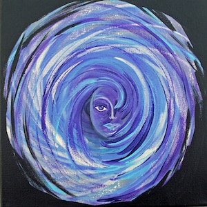 Canvas Painting - Window to the Soul - mystical, dream, abstract, Mixed Media Original Painting, Colors: black, blue, purple