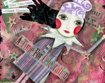 CELEBRATE - Mixed Media Original Painting 12 x 12 inches on Wood - By Alicia Hayes