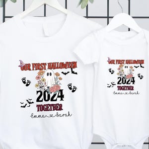 Our First Halloween Together T-Shirt, Personalized Halloween Shirt for New Mom and Baby, Halloween Matching Tee Set, 1st Halloween Onsie