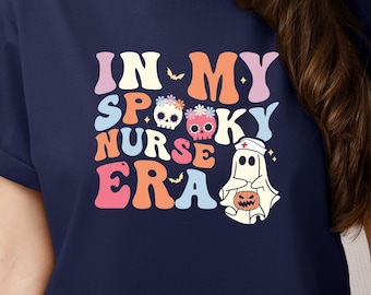 Spooky Nurse Era Halloween Shirt, Retro Ghost Pumpkin Graphic Tee