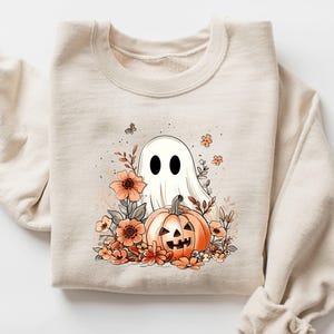 Ghost Pumpkin Sweatshirt, Cute Spooky Halloween Shirt, Halloween Ghost Sweatshirt, Halloween Ghost Hoodie, Fall Ghost Tshirt for Women