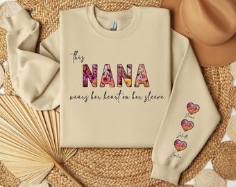 Personalized Nana Floral Sweatshirt – Names On Sleeve Crewneck