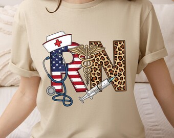 RN Nurse Shirt, Patriotic Leopard Print Registered Nurse Tee, New Nurse Sweatshirt, Register Nurse Gift T-Shirt