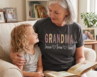 Personalized Grandma Shirt with Grandkids Names, Custom Nana Tee, Boho Grandma T-Shirt, Mothers Day Gift for Grandma, New Grandma Gift Tees