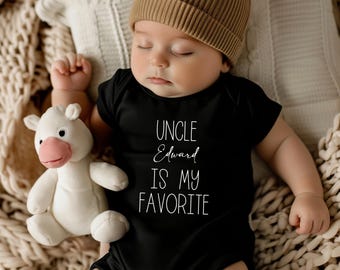 Uncle Is My Favorite Bodysuit, Custom New Uncle Gift Baby Bodysuit, Pregnancy Reveal Newborn