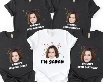 Custom 30th Birthday Face T-Shirt Personalized Photo Party Crew