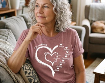 Grandma Shirt with Grandkids Names, Personalized Heart Grandmother T-Shirt, Mothers Day Gift for Grandma, Nana Mimi Gigi Tee