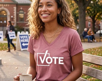 Vote V-Neck Shirt, Election Day T-Shirt for Women, Get Out and Vote Tee, Political Activist Apparel, Checkbox Voter Gift Shirt