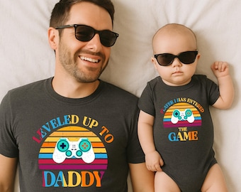 Leveled Up to Daddy Shirt, Player 1 Entered Game Bodysuit, Father Son Gift Tee