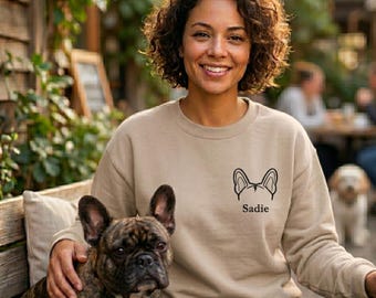 Custom Dog Embroidered Sweatshirt, Personalized Pet Name Shirt, Dog Ear Outline Embroidery Crewneck, Minimalist Dog Lover Gift Hoodie