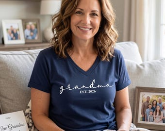 Grandma Est 2026 Shirt, Promoted to Grandma T-Shirt, Pregnancy Announcement Shirt, New Grandma Gift, Baby Reveal V-Neck Tee