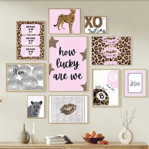 Pink Set of 10 Leopard Wall Art Coquette Cheetah Kiss Print 8 Ball Lucky Trendy Animal Print Poster Girly Preppy Home Decor Digital Download