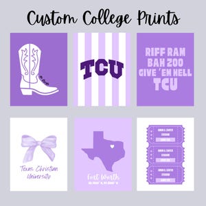 Custom Set of 6 College Prints, Digital Downloads, Dorm Decor, Wall Art, Personalized College/ University, College Prints, Apartment Decor