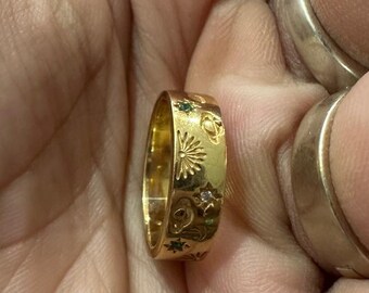 Celestial Sun Moon Star Ring | 14k geelgouden afwerking, sterlingzilver