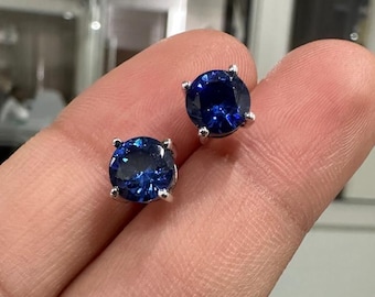 Aretes de zafiro de 2 quilates / Oro blanco de 14 quilates, regalo de aniversario para ella