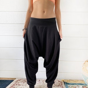 Black Cotton Jersey Loose Fit Harem Pants Women's Streetwear image 6