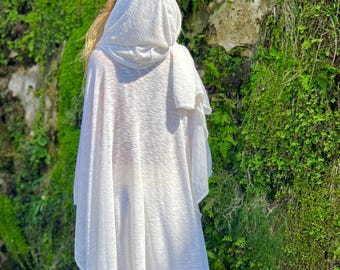 Handmade Knit Hooded Cape: Upcycled Cotton Ceremony Poncho