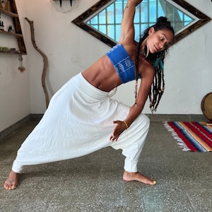 Pantaloni harem in cotone bianco avorio dalla vestibilità comoda, abbigliamento cerimoniale, pantaloni boho da donna, leggings da yoga, abbigliamento taglie forti