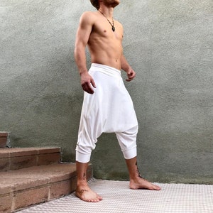 Cotton White Harem Pants, Kundalini Yoga White Pants, Glorka, Samurai Pants, Burning Man Costume, Sarouel Homme, Thai Fisherman Pants
