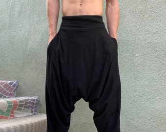 Black Samurai Pants, Harem Pants Men, Mens Harem Pants, Mens Yoga Pants, Sarouel Homme, Burning Man Costume