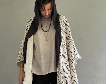 Handgewebter Baumwoll Poncho: Tribal Print Cape, ethisch hergestellt