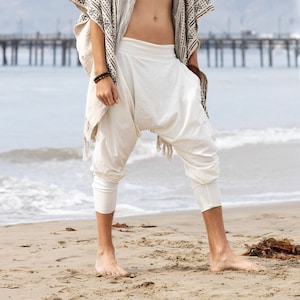 White Cotton Harem Pants, Kundalini Yoga White Pants, Samurai Pants, Mens Yoga Pants, Aladdin Pants