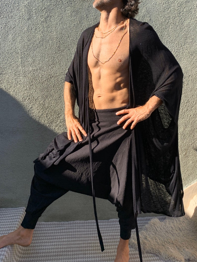 Simple Black Kimono Mens Loose Kimono in Black Burning Man - Etsy