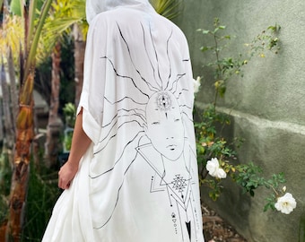 White Mens Kimono, Jedi Cape, Ceremony Cape, Kimono Robe, Festival Costume, Festival Clothes, Robe Boheme