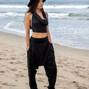 Black Cotton Jersey Loose Fit Harem Pants Women's Streetwear image 5