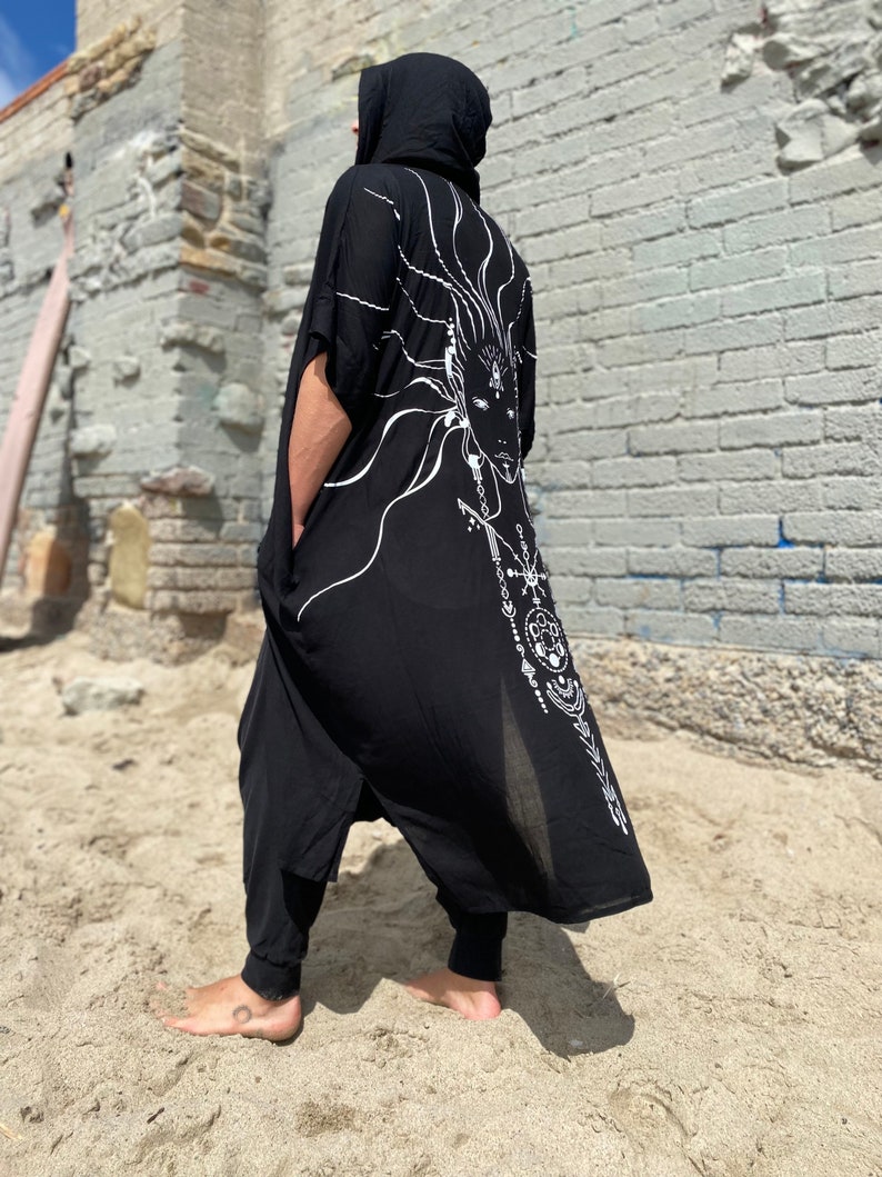 Men's Hooded Kimono Cape with Spiritual Design Wearable Art image 6