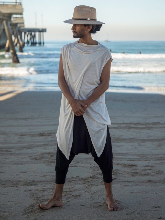 Asymmetrical Mens Nomadic White Cotton Top Festival Wear - Etsy