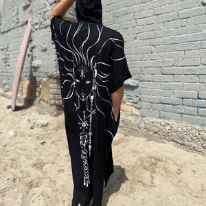 Men's Hooded Kimono Cape with Spiritual Design Wearable Art image 8