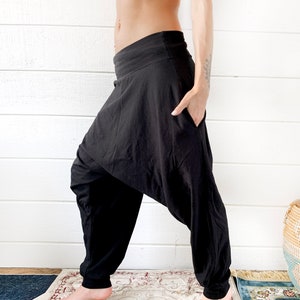 Black Cotton Jersey Loose Fit Harem Pants Women's Streetwear image 9