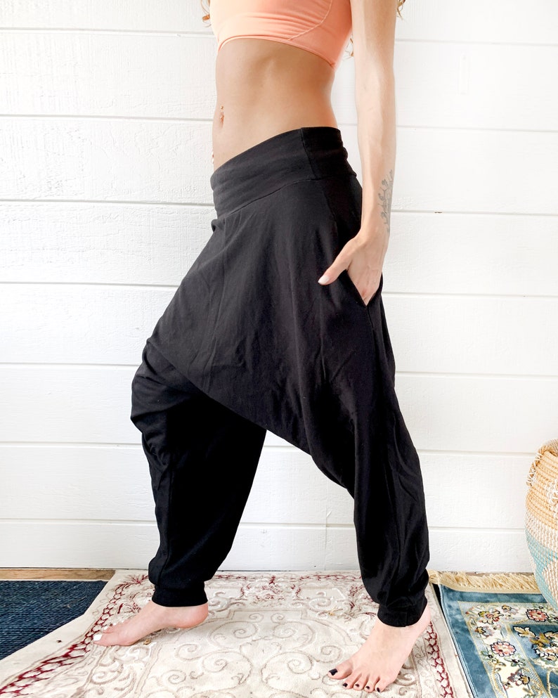 Black Cotton Jersey Loose Fit Harem Pants Women's Streetwear image 9