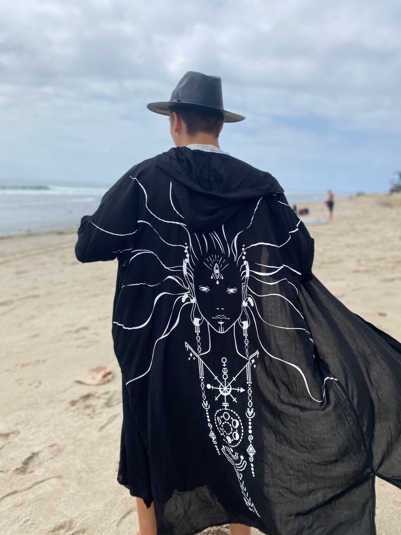 Designer Wearable Art Print Long Kimono Robe Black or White Etsy