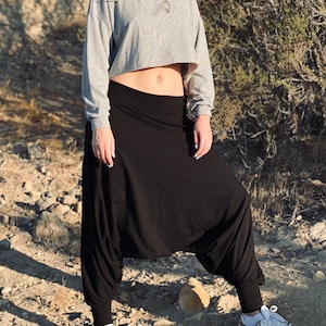 Black Cotton Jersey Loose Fit Harem Pants Women&#39;s Streetwear