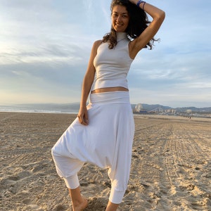 Cotton Ivory White Harem Pants, Kundalini Yoga White Pants, Glorka, Samurai Pants, Kundalini Clothing, Aladdin Pants