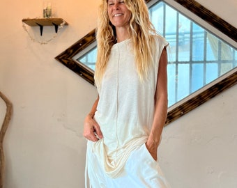 Ivory Cotton Jersey Women’s Minimalist Top, Festival Outfit, Ceremony Top, Ritual Outfit,