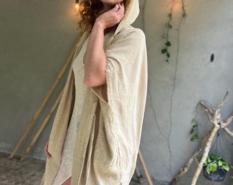 Handmade Hemp Kimono Robe with Hood: Eco-Friendly Loungewear
