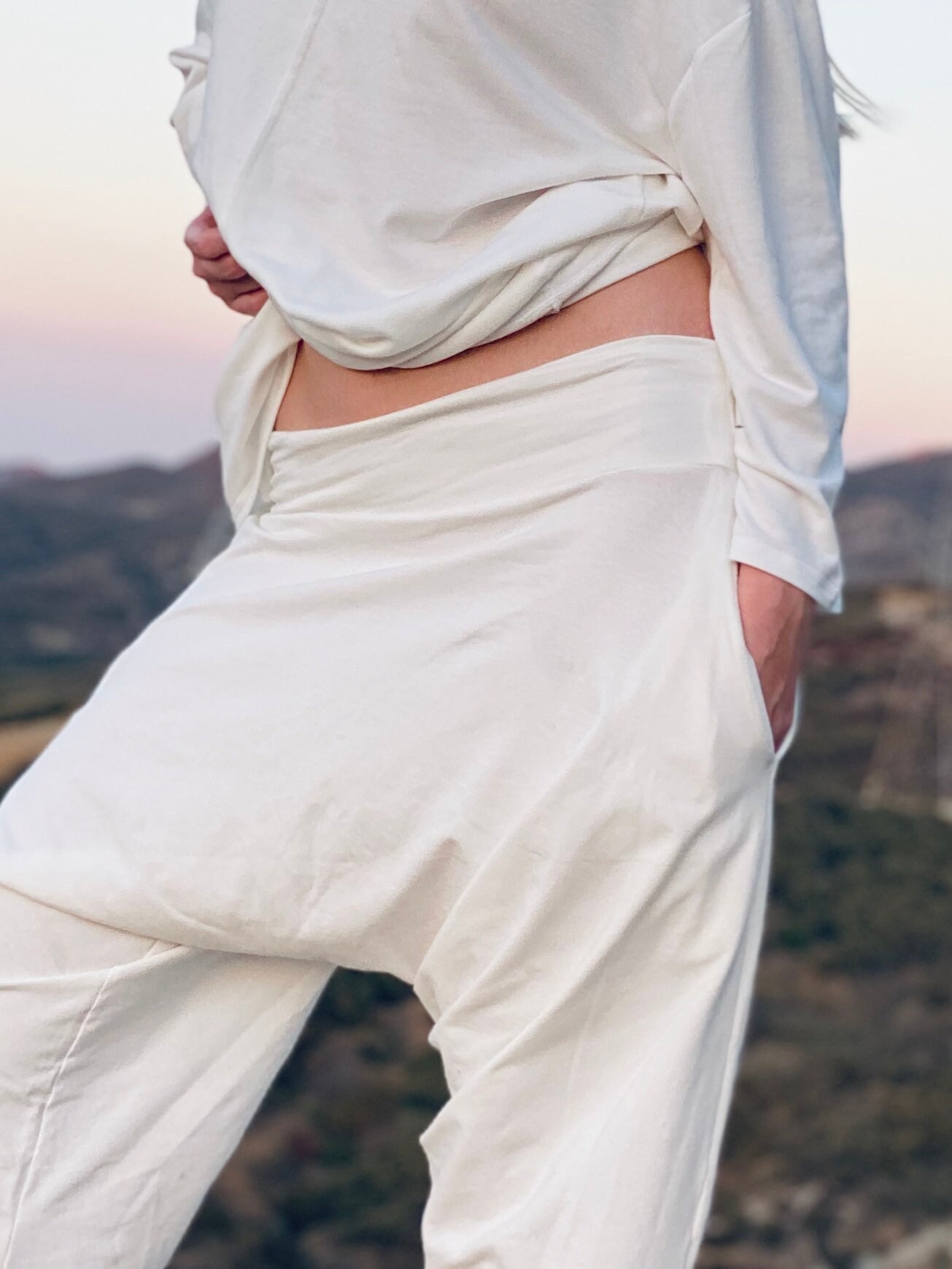 Harem Pants in White Cotton for Kundalini Yoga -  Australia
