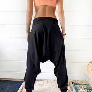 Black Cotton Jersey Loose Fit Harem Pants Women's Streetwear image 7