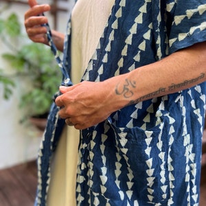 Handmade Block Print Kimono Robe in Indigo, Lounge Wear, Fun Resort Robe image 7