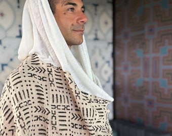 Handwoven Hooded Poncho: Tribal Hand Block Print Festival Shawl