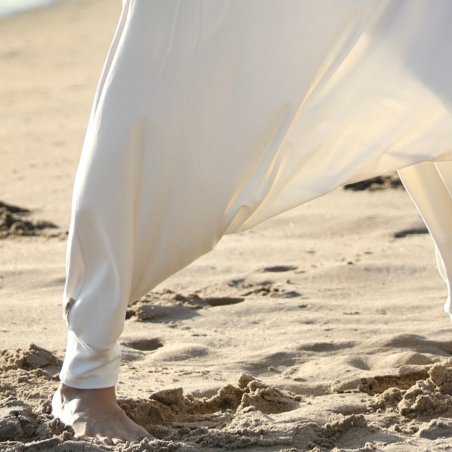 Ivory White Minimalist Style Harem Pants Men, Clothing