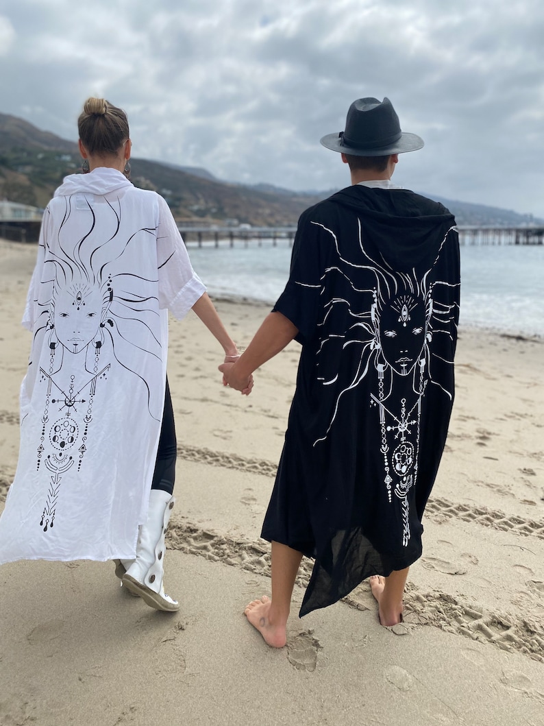 Designer Wearable Art Print Long Kimono Robe Black or White Etsy