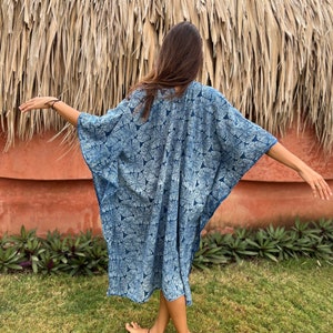 Indigo Breathable Printed Cotton Kaftan Dress – Summer Wear main image 0