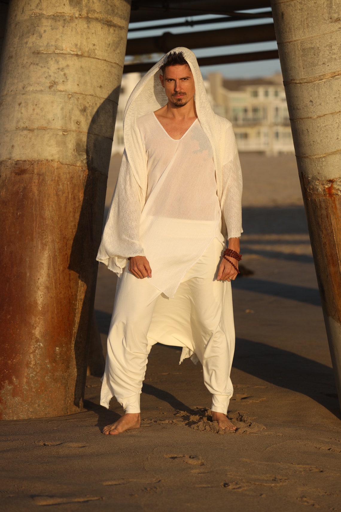 White Knit Mens Cape Kundalini Clothing Jedi Cape Festival Etsy