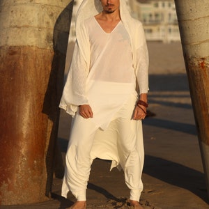 White Knit Mens Cape, Kundalini Clothing, Jedi Cape, Festival Outfit, Mens Ritual Robe, Shaman Robe